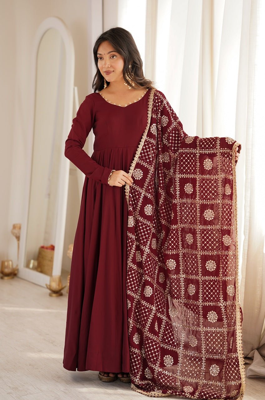 Maroon Roman Silk Chanderi 16 Kali Anarkali Suit with Georgette Dupatta Maroon Roman Silk Chanderi 16 Kali Anarkali Suit with Georgette Dupatta