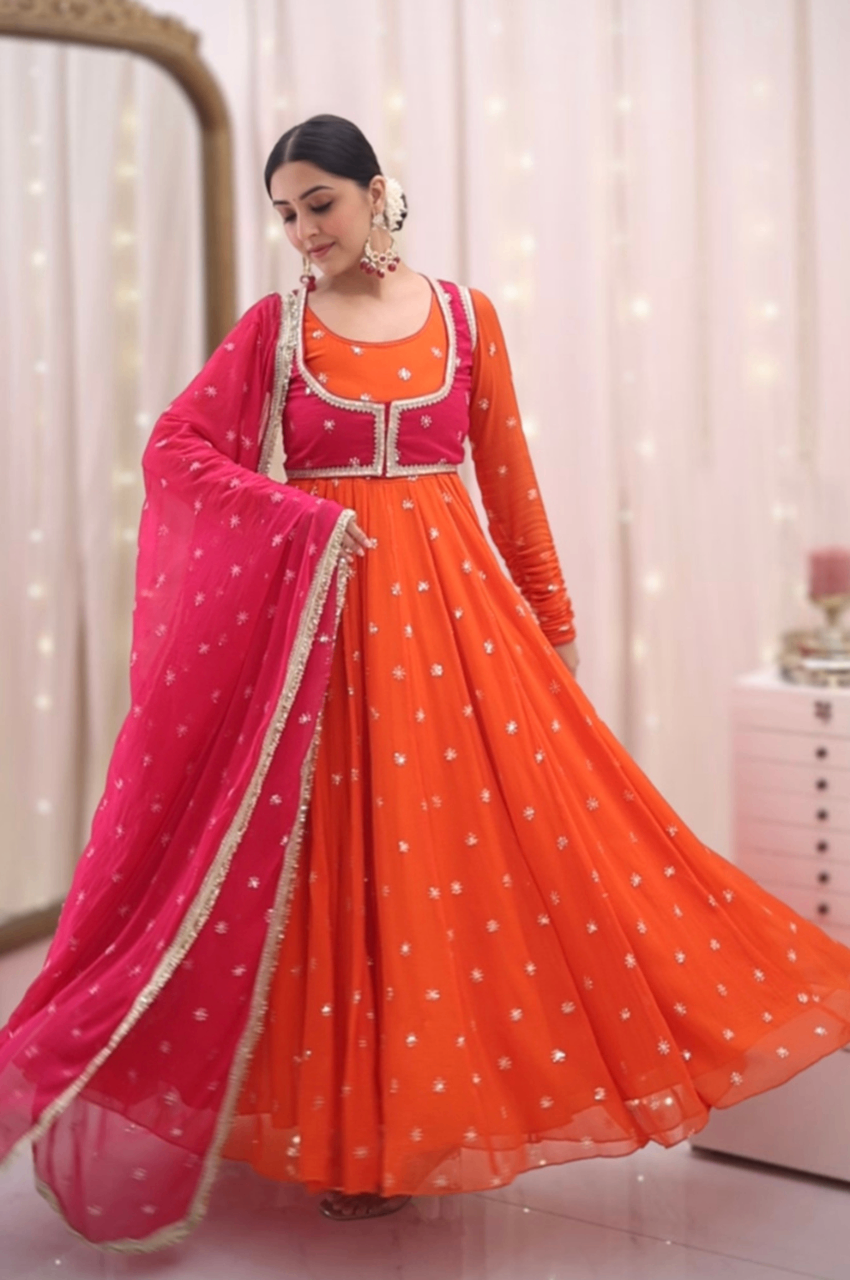 Orange Jacket Style Anarkali Suit Set Orange Jacket Style Anarkali Suit Set