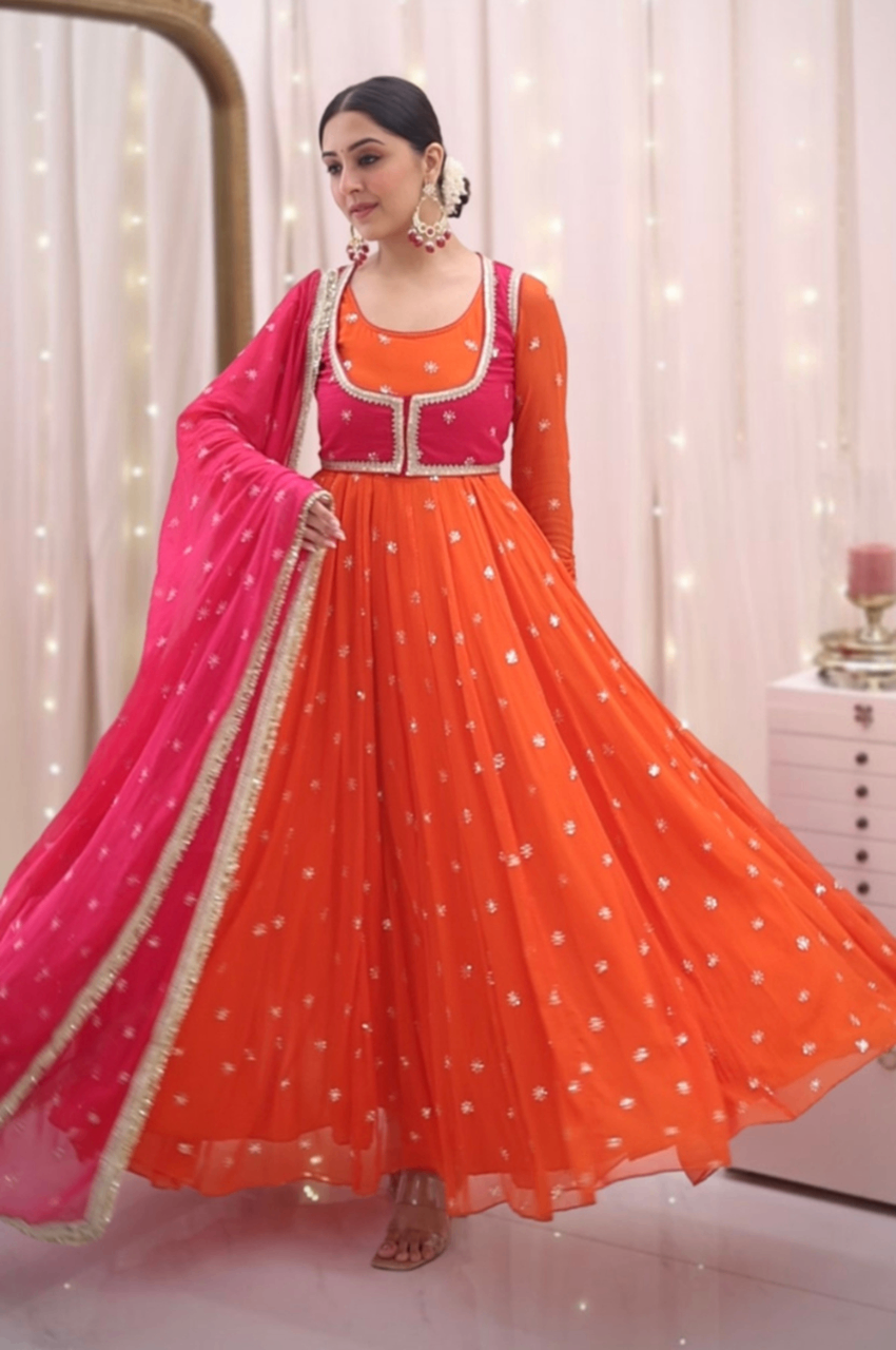 Orange Jacket Style Anarkali Suit Set Orange Jacket Style Anarkali Suit Set