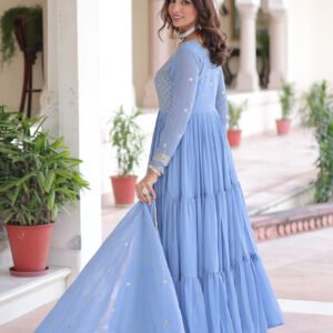 Vista Blue Georgette Designer Gown
