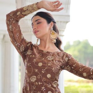 Bronze Color Fendy Silk Sharara Set