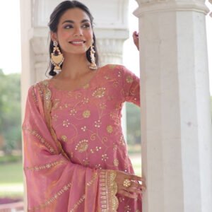 Charm Pink Color Fendy Silk Sharara Set