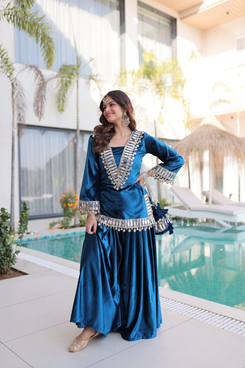 Arabian Blue Ice Velvet Suit Set Arabian Blue Ice Velvet Suit Set