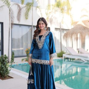 Arabian Blue Ice Velvet Suit Set