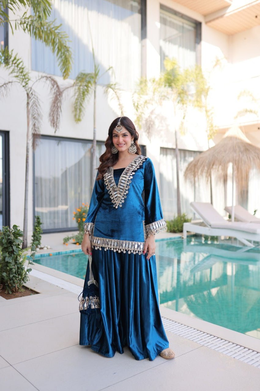 Arabian Blue Ice Velvet Suit Set Arabian Blue Ice Velvet Suit Set