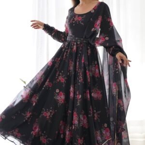 Ready-to-Wear Black Floral Gown with Dupatta