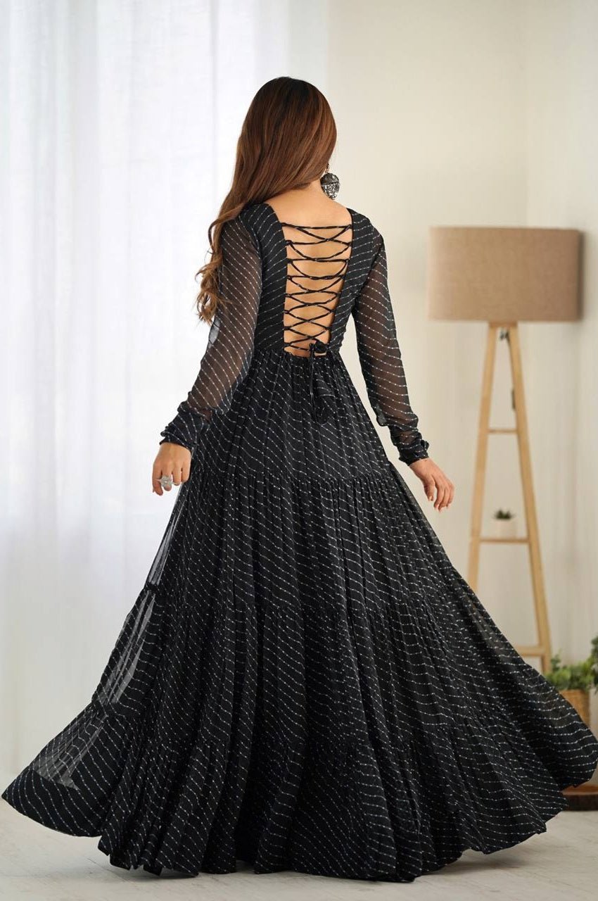 Black Laheriya Print Traditional Gown Black Laheriya Print Traditional Gown
