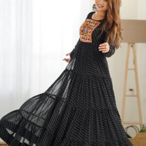 Black Laheriya Print Traditional Gown