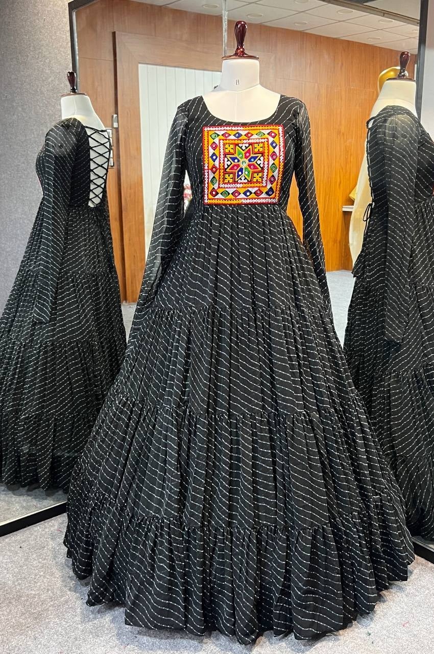 Black Laheriya Print Traditional Gown Black Laheriya Print Traditional Gown