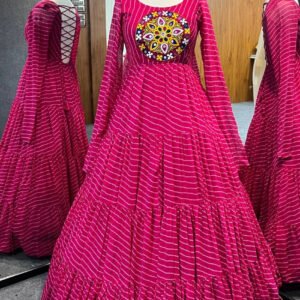 Rani Pink Laheriya Print Traditional Gown