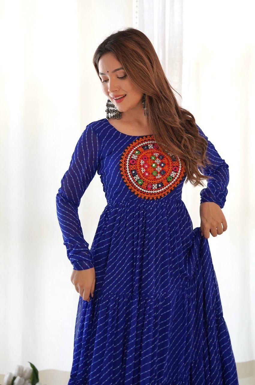 Blue Laheriya Print Traditional Gown Blue Laheriya Print Traditional Gown