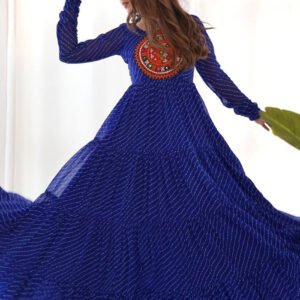 Blue Laheriya Print Traditional Gown
