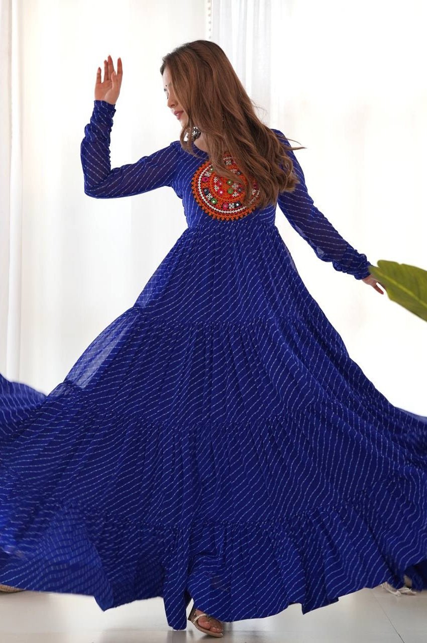 Blue Laheriya Print Traditional Gown Blue Laheriya Print Traditional Gown