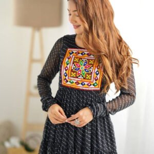 Black Laheriya Print Traditional Gown