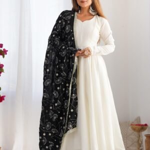 Black Vichitra Silk Anarkali Suit Set
