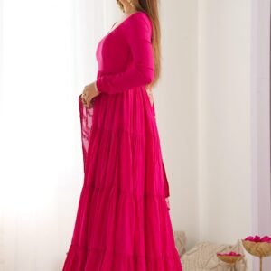 Elegant Roman Silk Chanderi Anarkali Suit Set with Banarasi Jacquard Dupatta