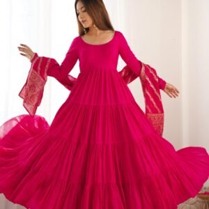 Elegant Roman Silk Chanderi Anarkali Suit Set with Banarasi Jacquard Dupatta