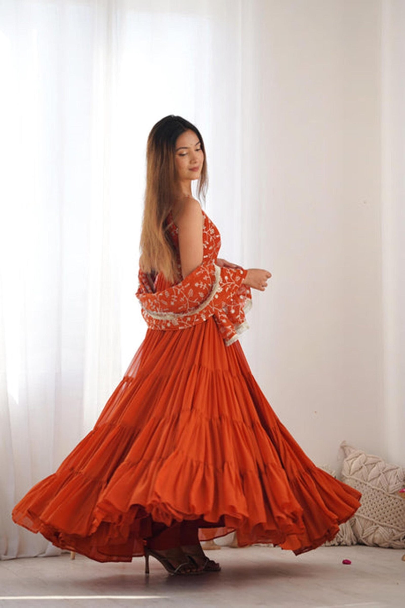 Elegant Orange Anarkali Set for Special Occasions Elegant Orange Anarkali Set for Special Occasions