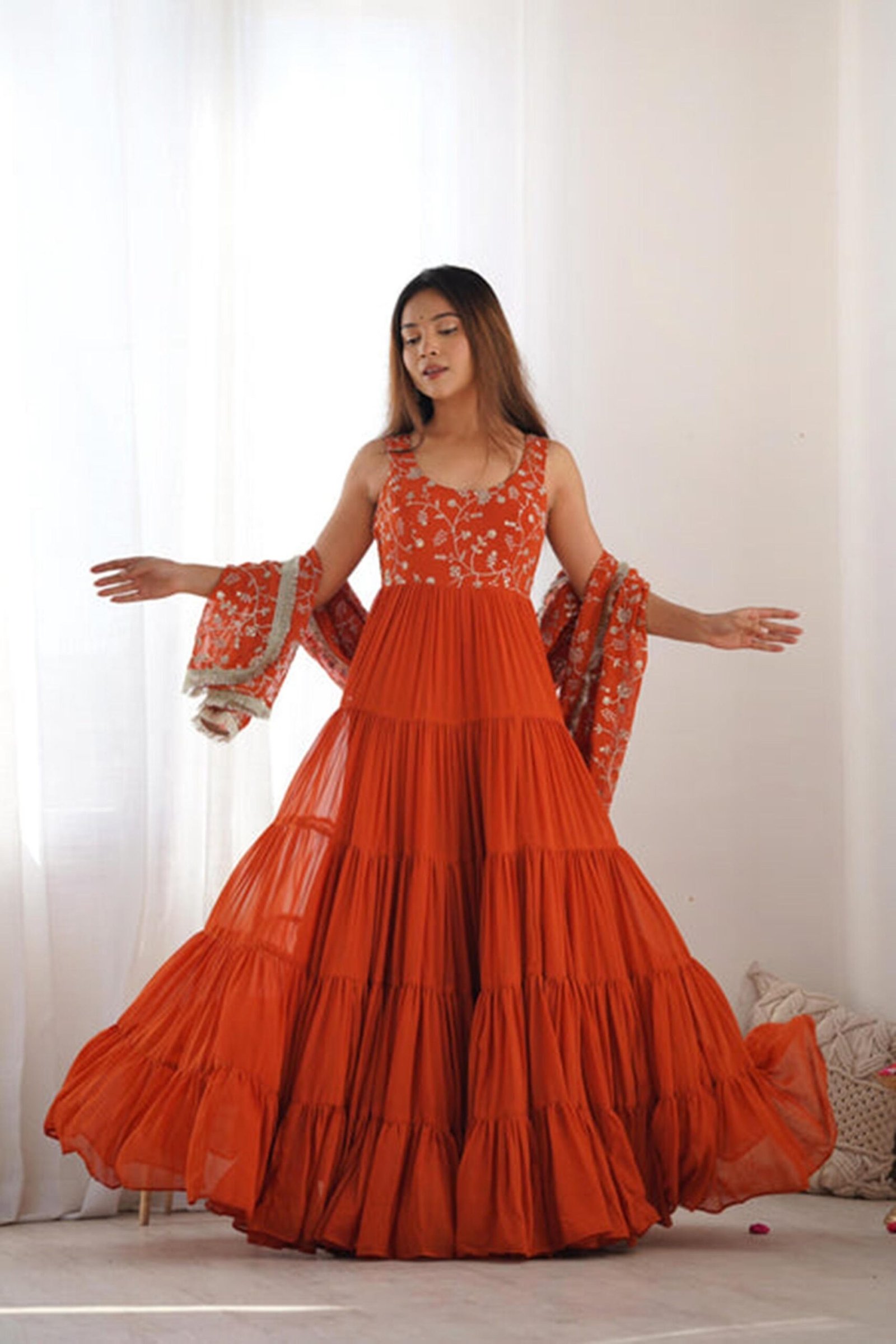 Elegant Orange Anarkali Set for Special Occasions Elegant Orange Anarkali Set for Special Occasions
