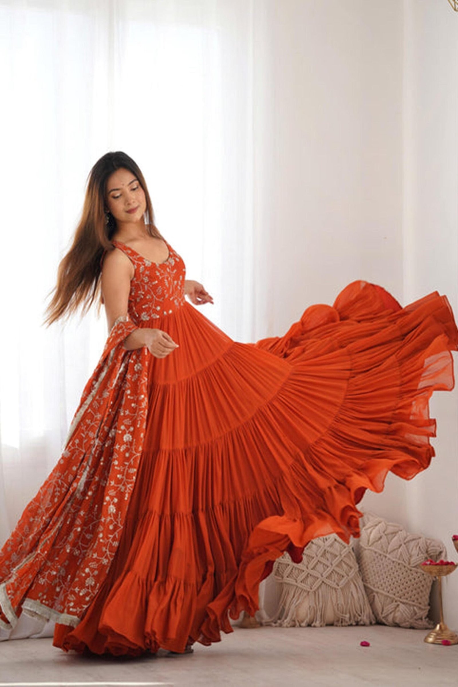Elegant Orange Anarkali Set for Special Occasions Elegant Orange Anarkali Set for Special Occasions