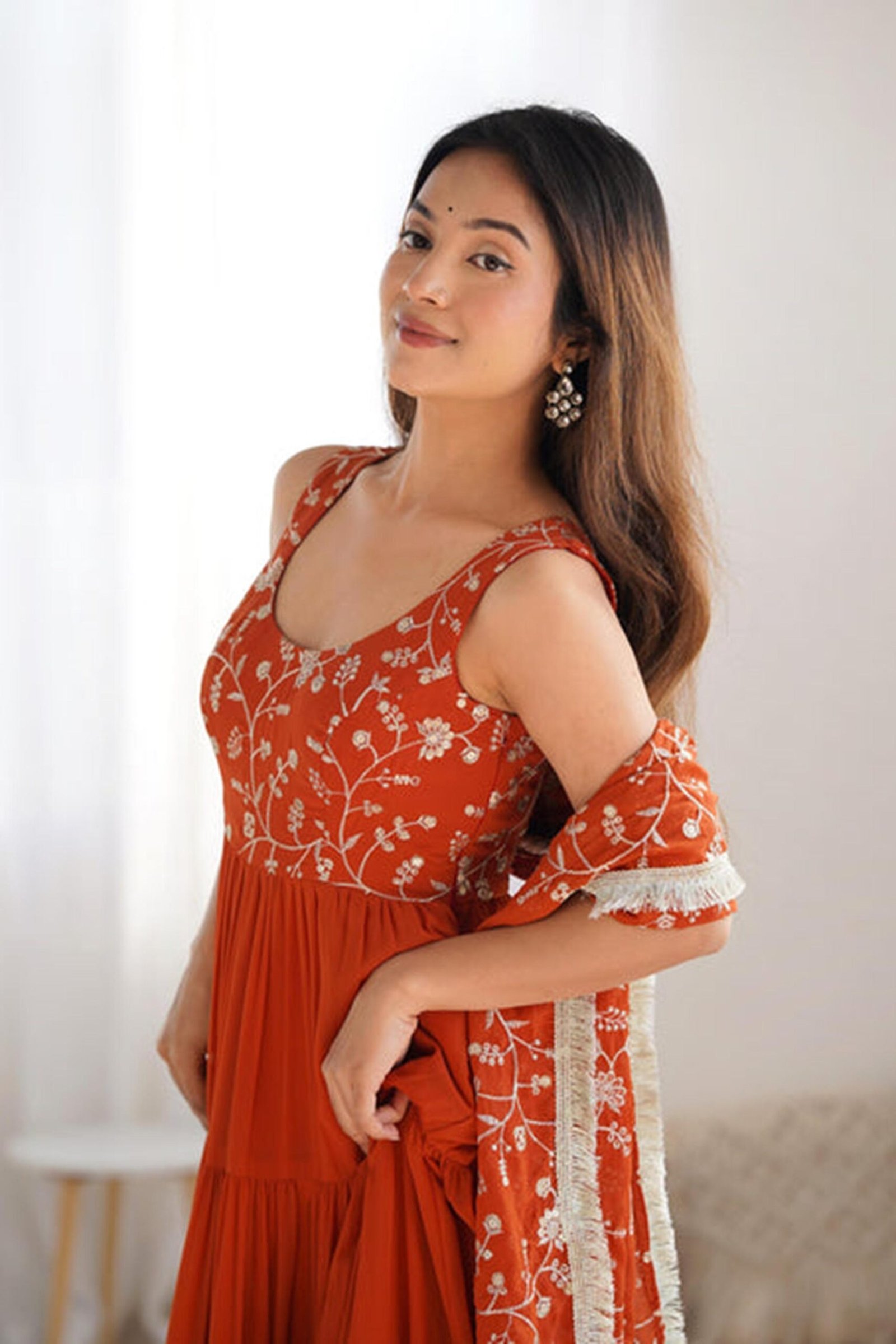 Elegant Orange Anarkali Set for Special Occasions Elegant Orange Anarkali Set for Special Occasions