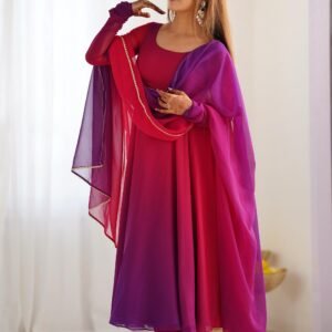 Dark Pink & Purple Shaded Fox Georgette Anarkali Suit