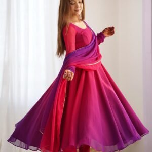 Dark Pink & Purple Shaded Fox Georgette Anarkali Suit