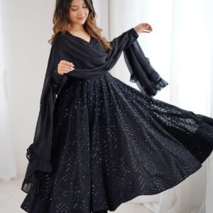 Black Lucknowi Anarkali Suit Set