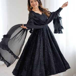 Black Lucknowi Anarkali Suit Set