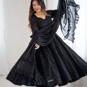 Black Lucknowi Anarkali Suit Set