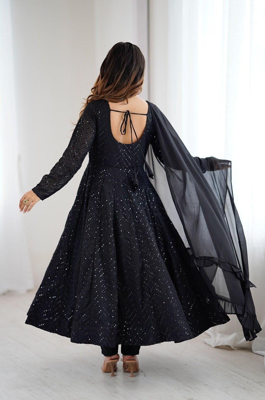 Black Lucknowi Anarkali Suit Set Black Lucknowi Anarkali Suit Set