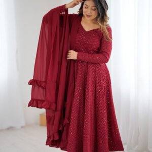 Maroon Color Lucknowi Sequence Work Anarkali Suit