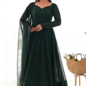Lucknowi Work Jungle Green Anarkali Suit
