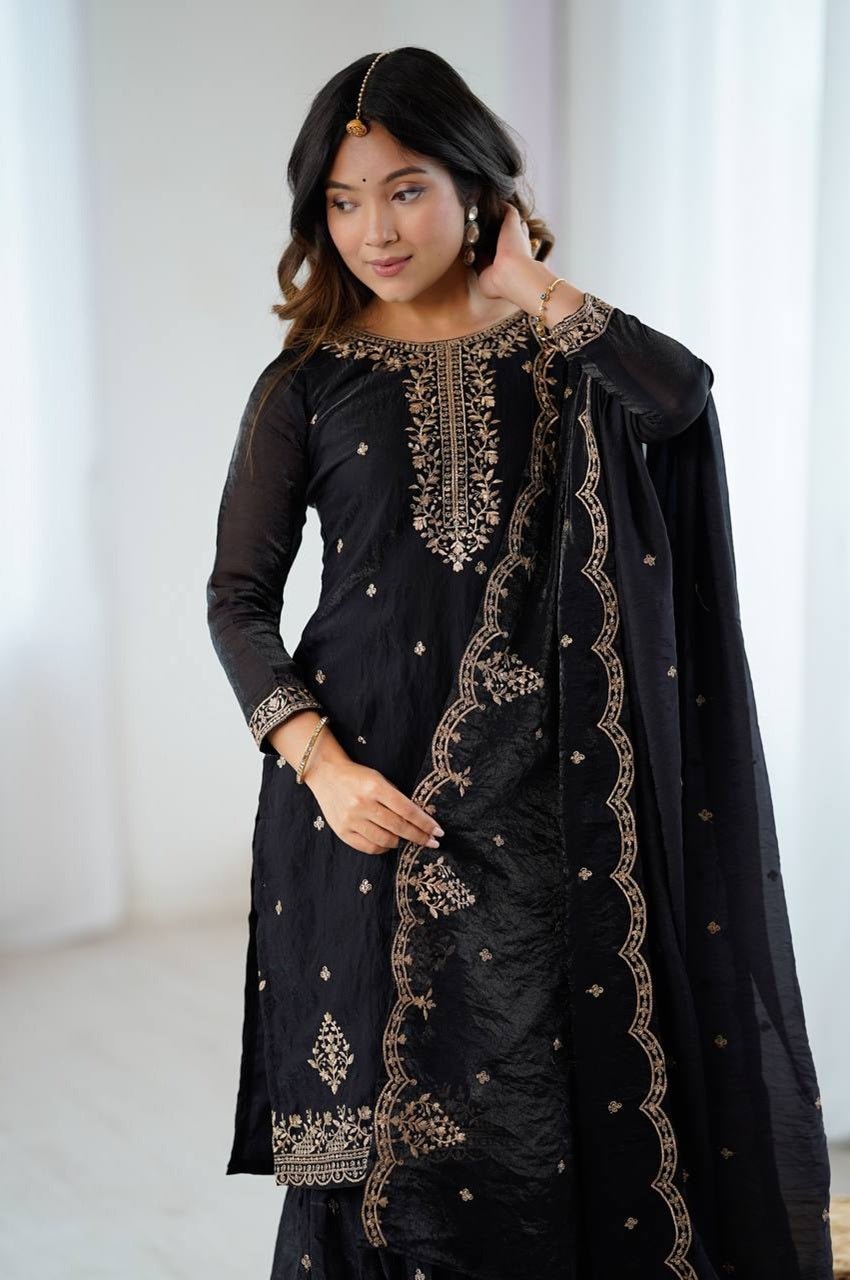 Black Kediya Style Sharara Suit Black Kediya Style Sharara Suit