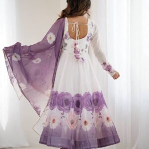 Brinjal Color Organza Silk Anarkali Suit with Dupatta