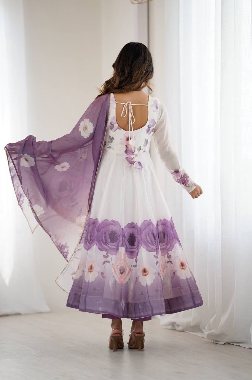 Brinjal Color Organza Silk Anarkali Suit with Dupatta Brinjal Color Organza Silk Anarkali Suit with Dupatta