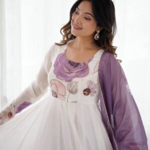 Brinjal Color Organza Silk Anarkali Suit with Dupatta