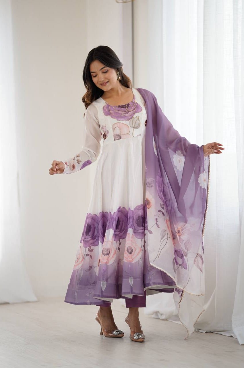 Brinjal Color Organza Silk Anarkali Suit with Dupatta Brinjal Color Organza Silk Anarkali Suit with Dupatta
