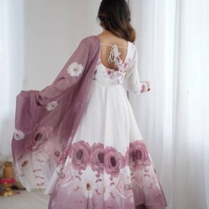 Onion Color Organza Silk Anarkali Suit with Dupatta