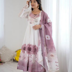 Onion Color Organza Silk Anarkali Suit with Dupatta