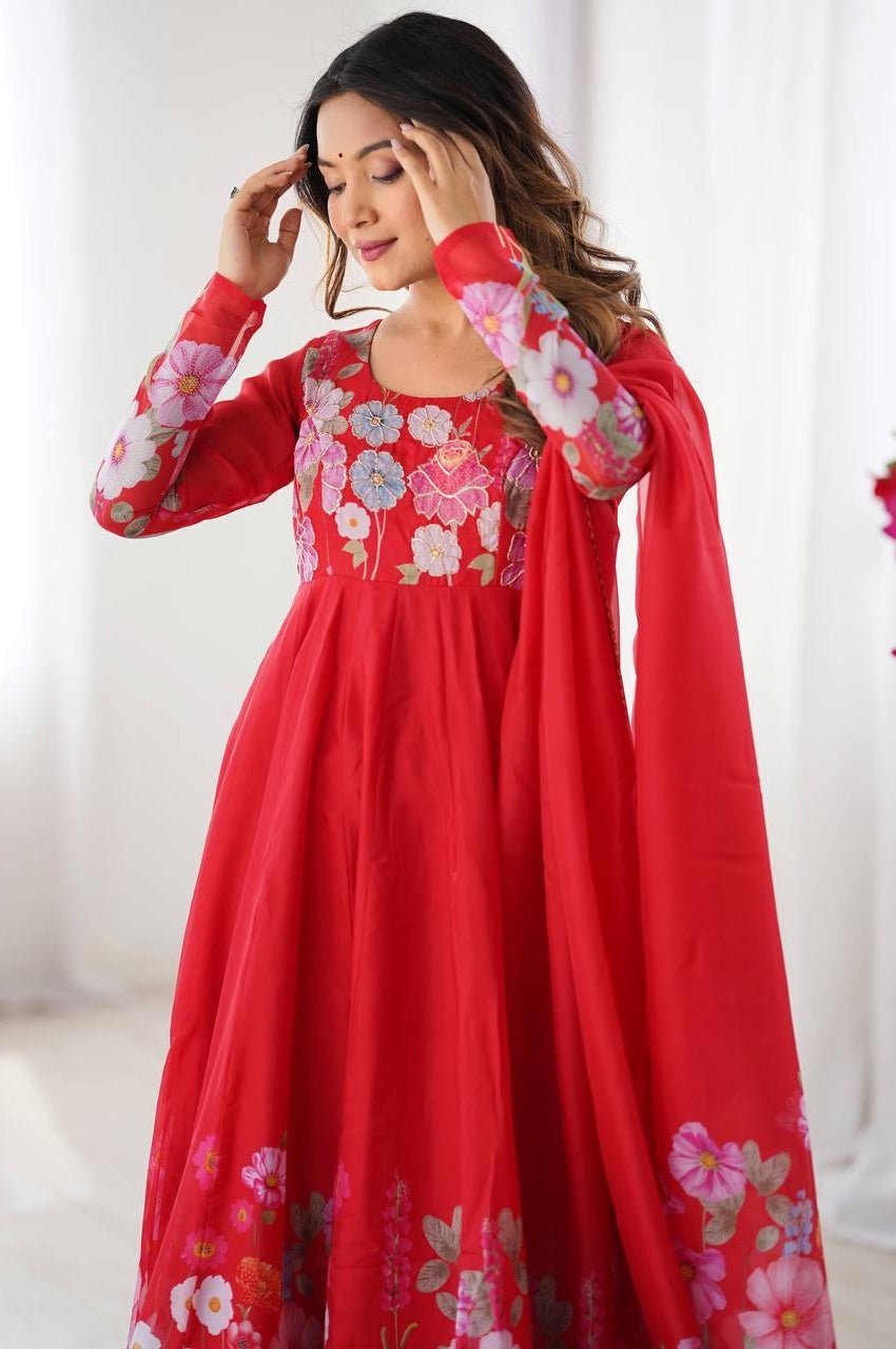 Red Organza Anarkali Suit Set Red Organza Anarkali Suit Set
