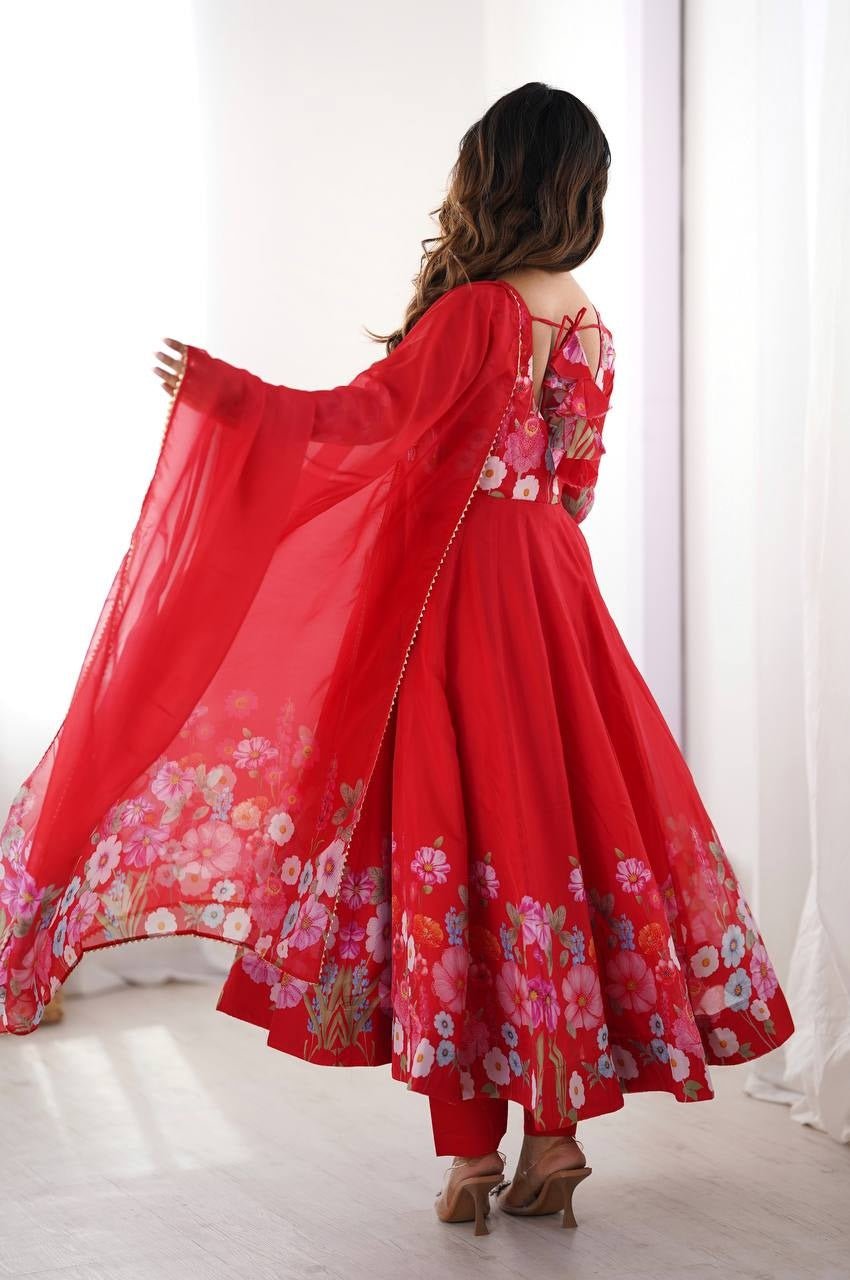 Red Organza Anarkali Suit Set Red Organza Anarkali Suit Set