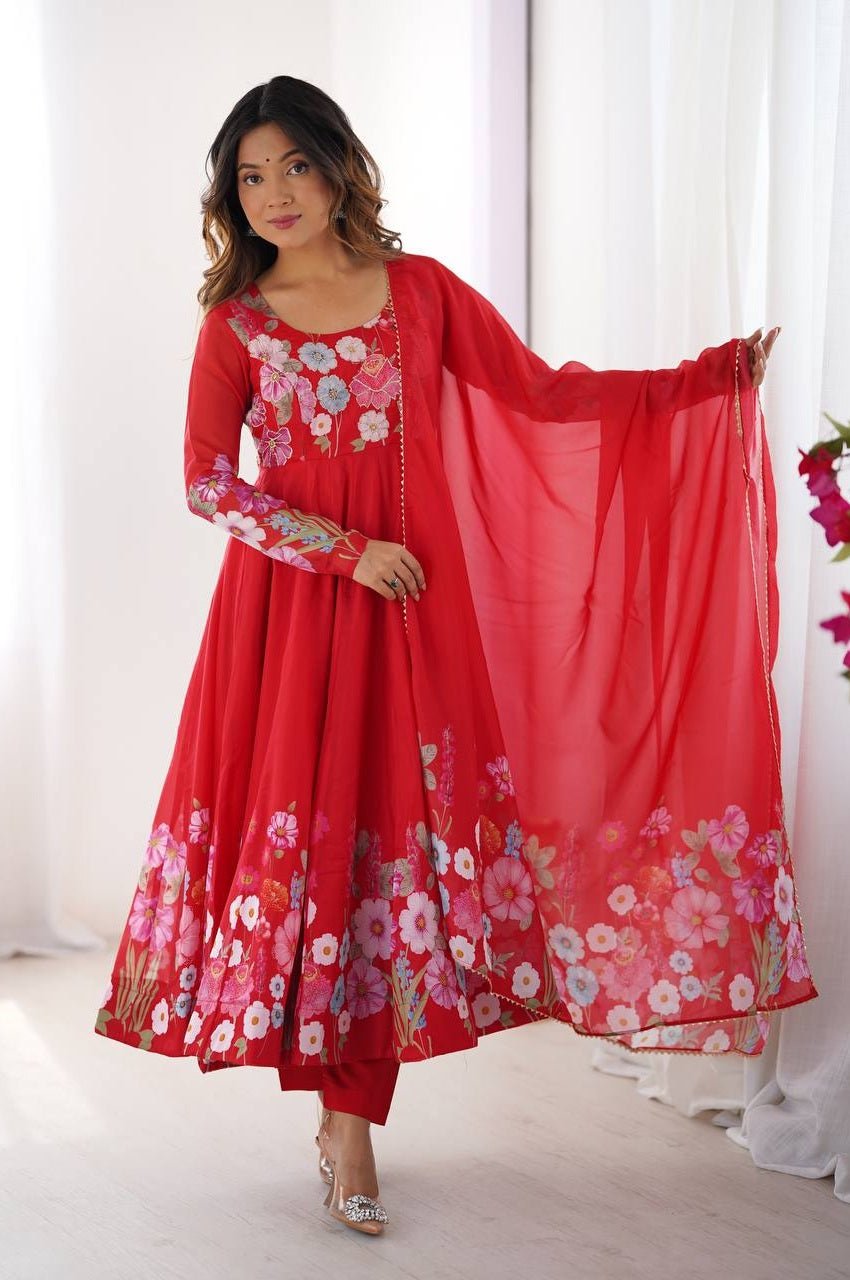 Red Organza Anarkali Suit Set Red Organza Anarkali Suit Set