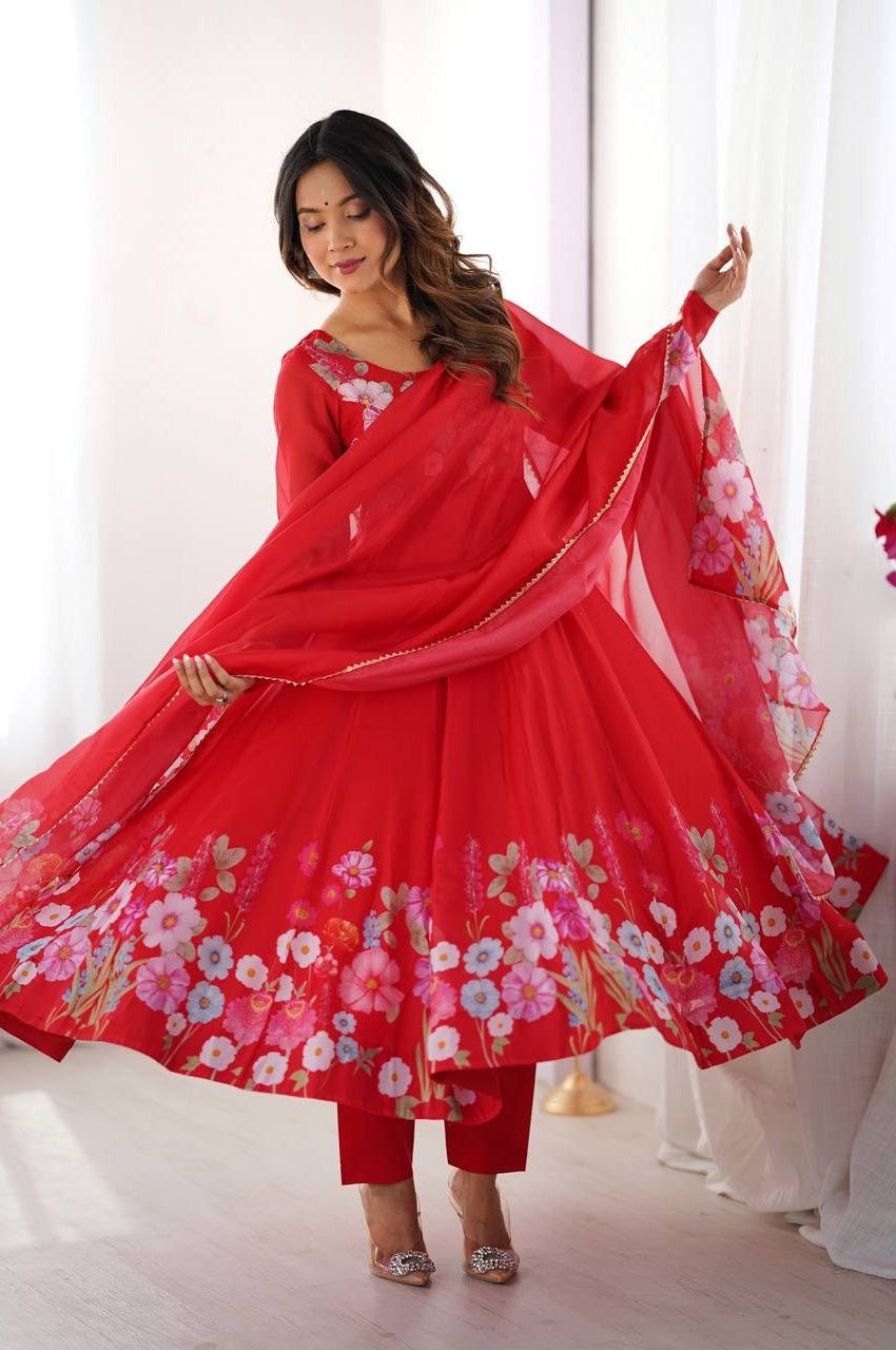 Red Organza Anarkali Suit Set Red Organza Anarkali Suit Set
