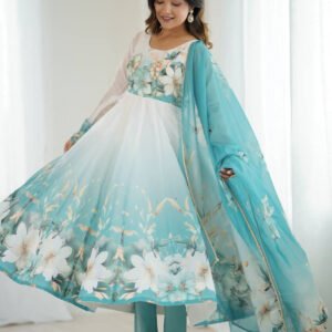 Aqua Blue Festival Special Anarkali Suit Set