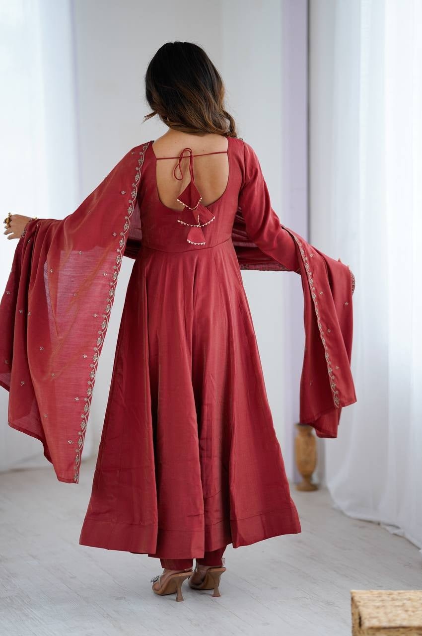 Carmine Roman Chanderi Silk Anarkali Suit Carmine Roman Chanderi Silk Anarkali Suit