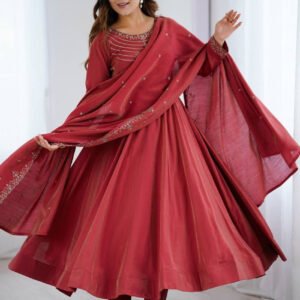 Carmine Roman Chanderi Silk Anarkali Suit