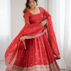 Rust Orange Crunchy Silk Anarkali Suit