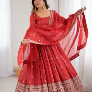Rust Orange Crunchy Silk Anarkali Suit