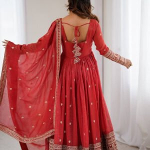 Rust Orange Crunchy Silk Anarkali Suit